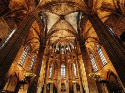 Doors of Santa Maria del Mar main entrance with stone porters or