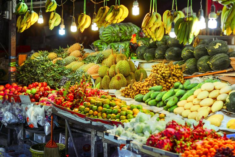 Variety of tropical fruits available in Thailand