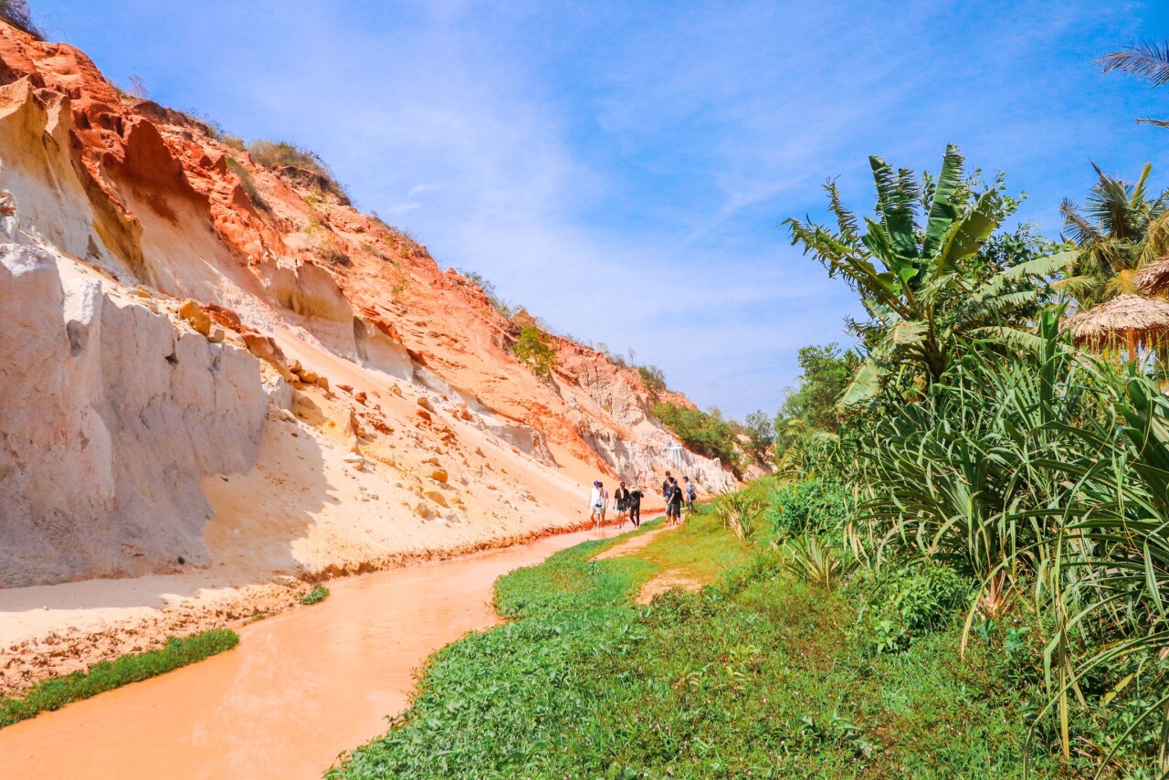 Beautiful nature landscape around Fairy Springs in Mui Ne in Vietnam.  Waterfall in the red sands Stock Photo