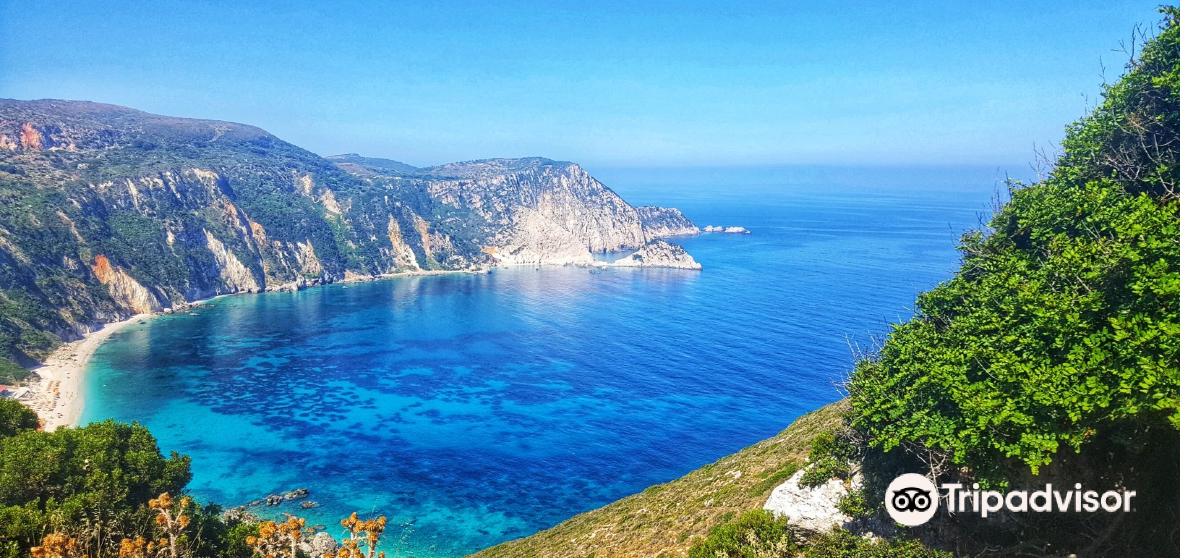 Panorama View to Petani beach with transparent and crystal clear